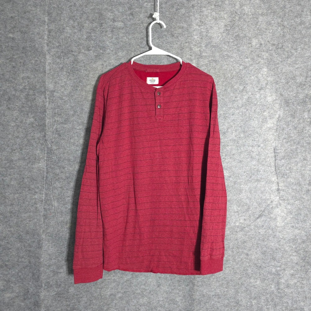 Marine‎ Layer Henley Mens XL Red Striped Long Sleeve Tri-Blend Casual Top Ribbed